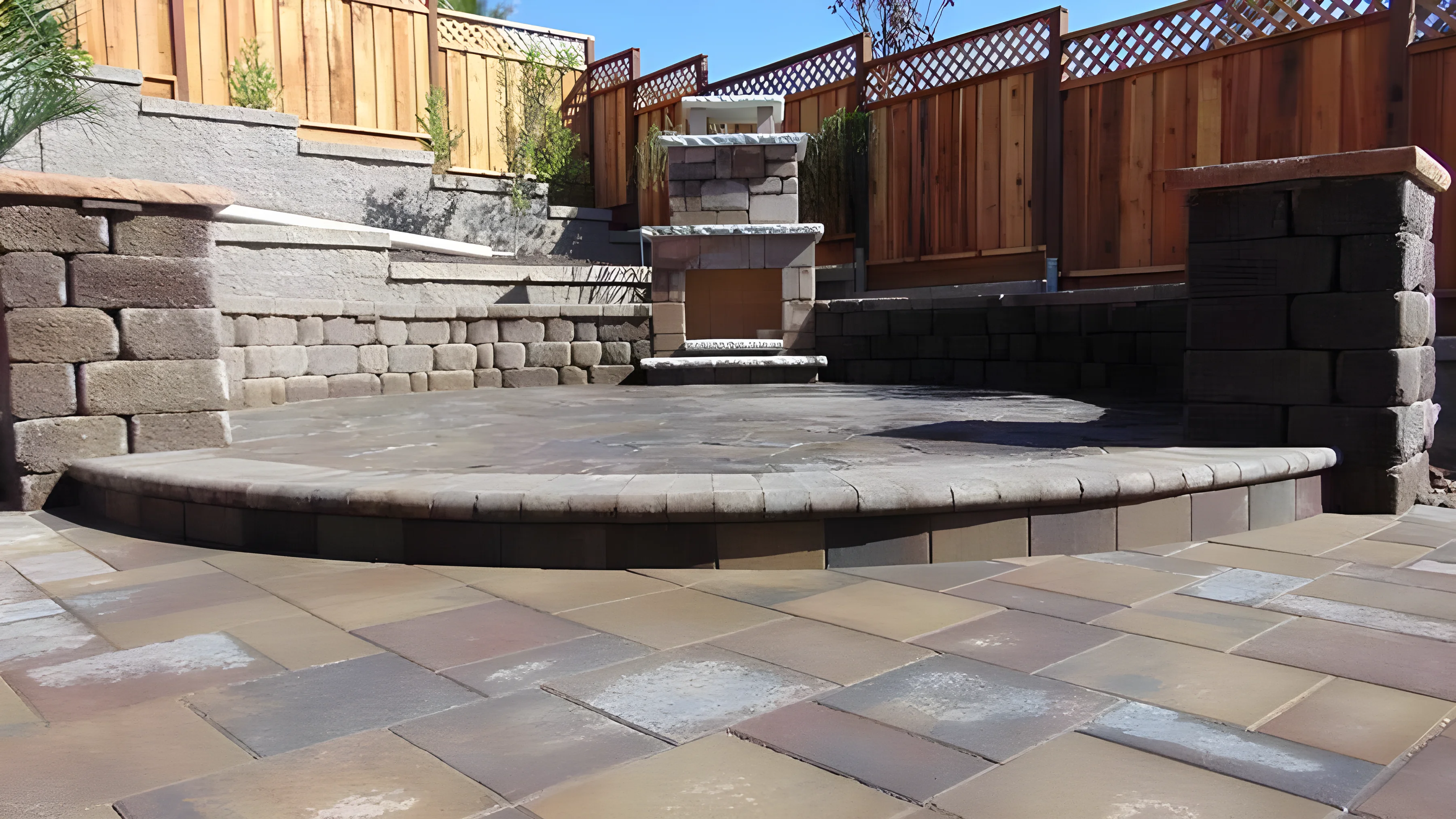 Paver-stone outdoor fireplace