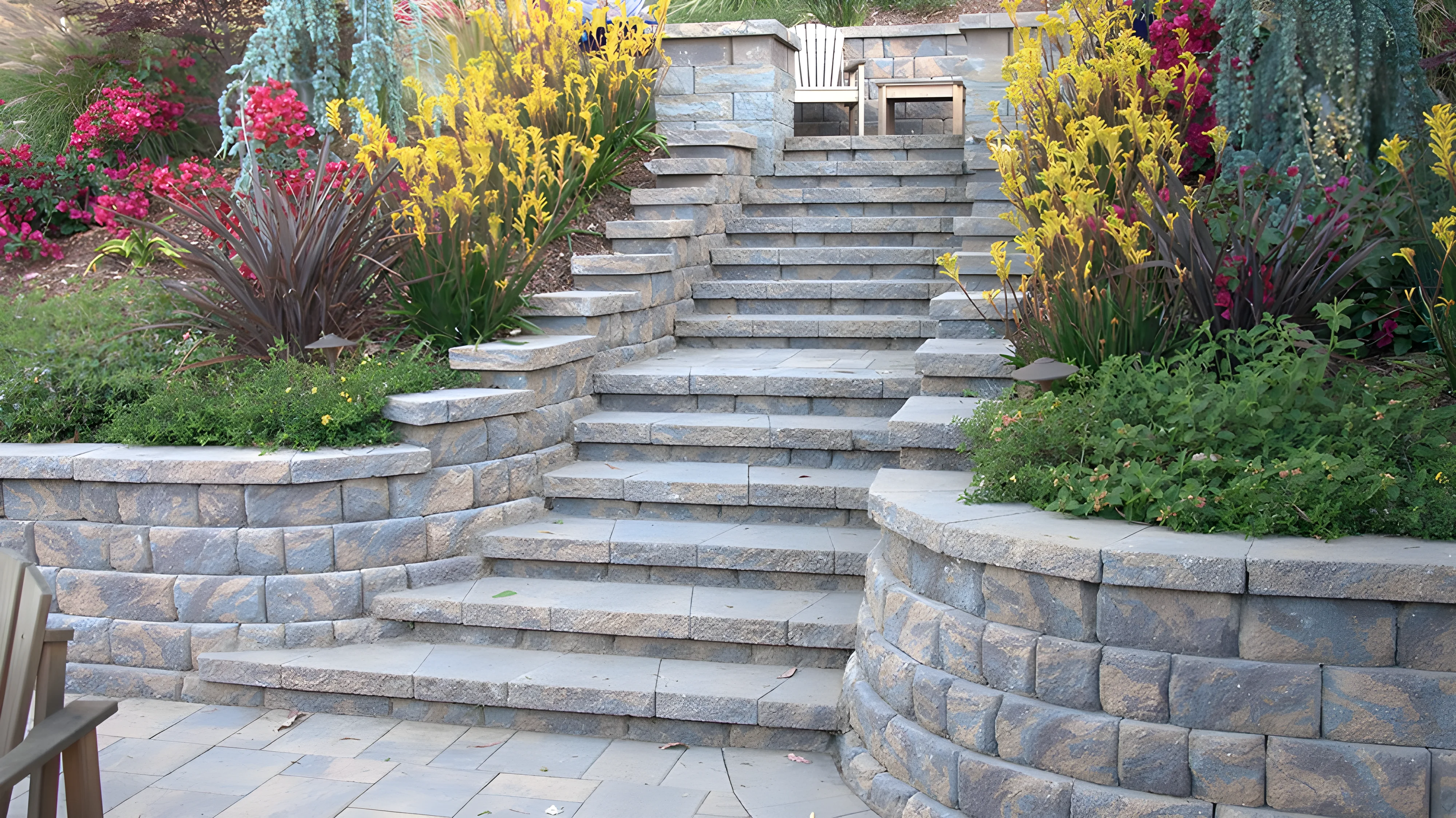 Paver stone stairs and retaining wall installation by Black Diamond
