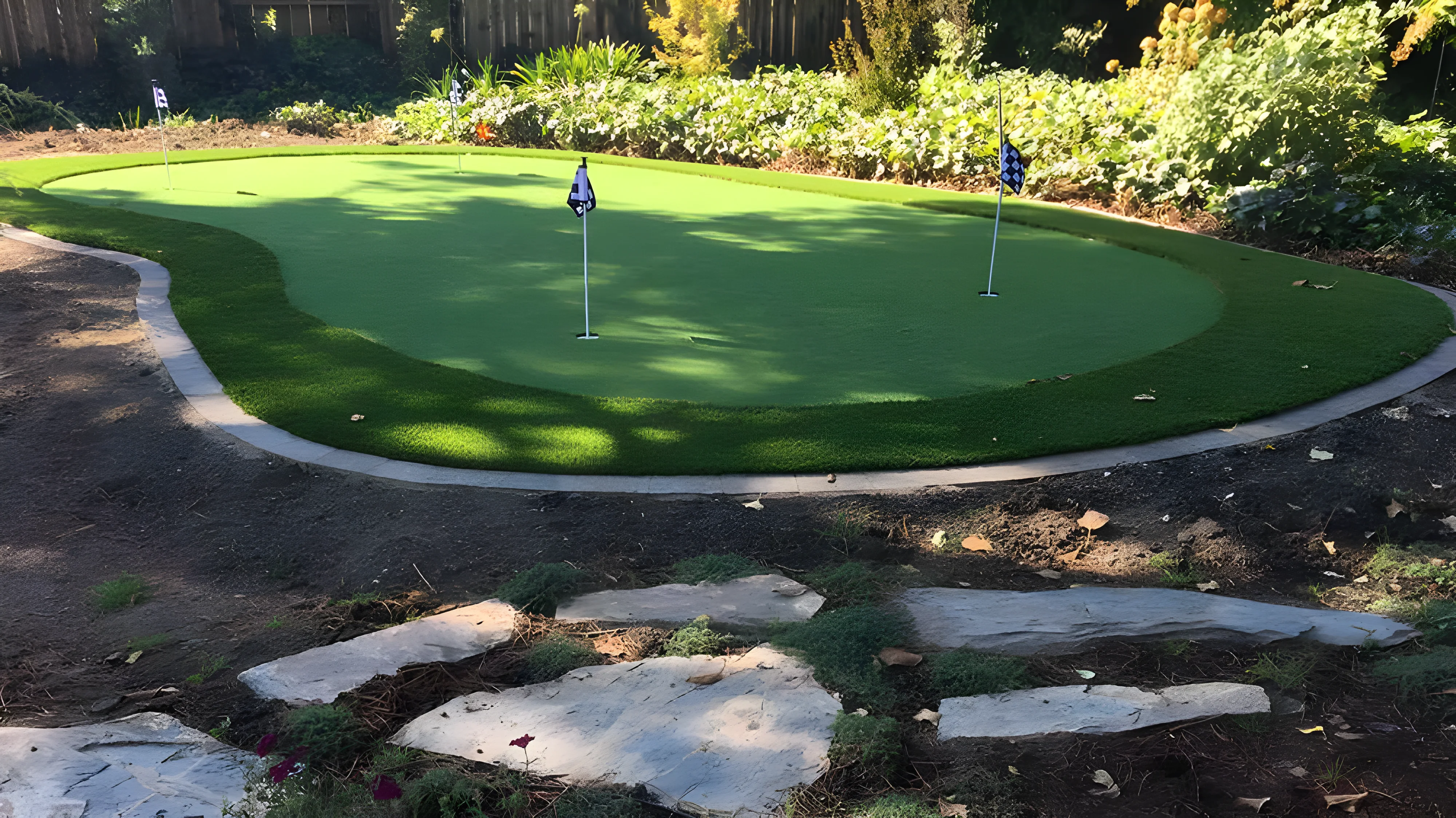 Putting green with drought-tolerant landscape