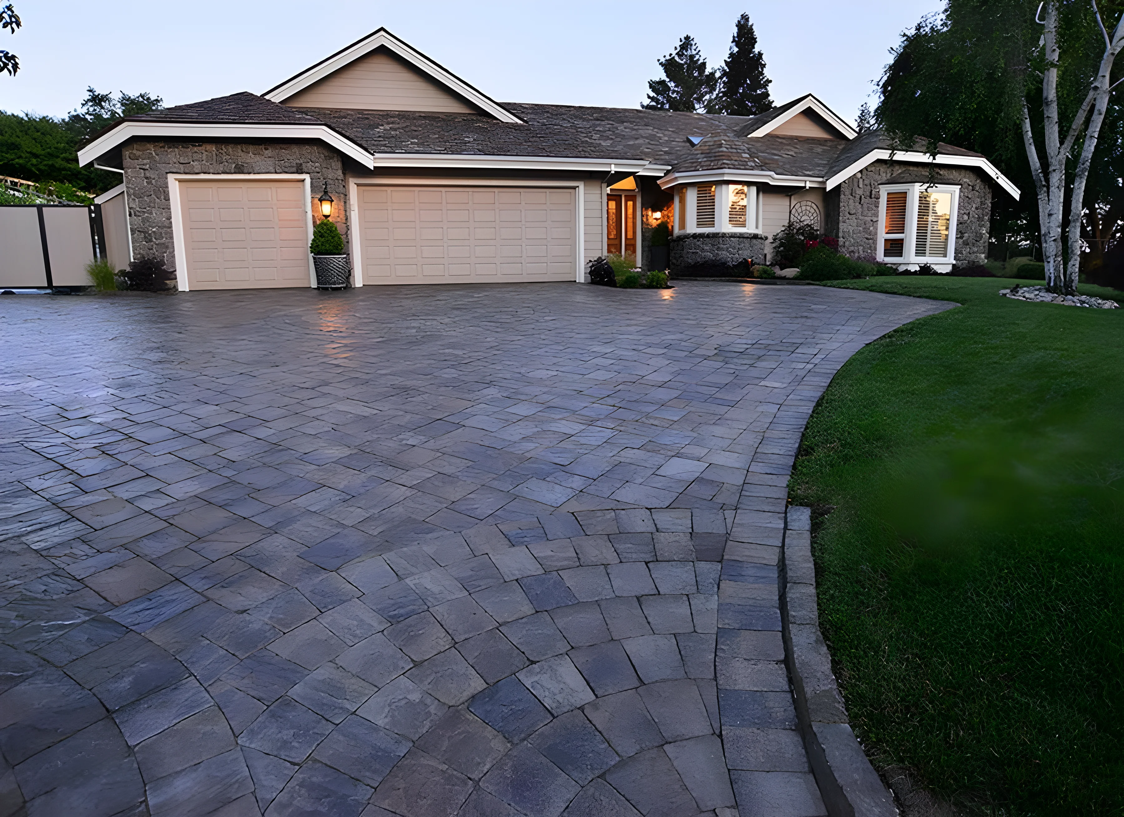 Curved stone driveway