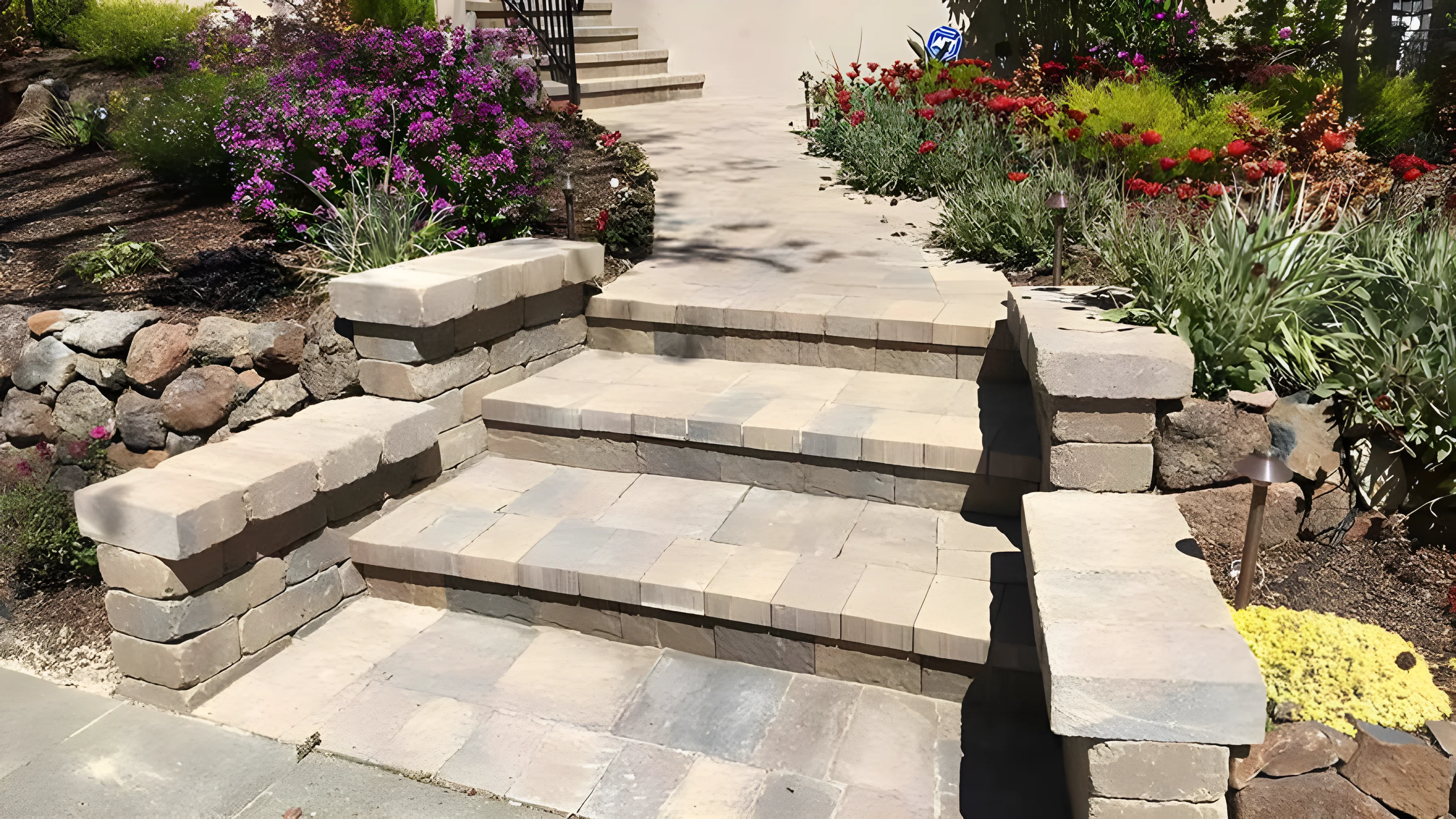 Landscaping around paver stairs