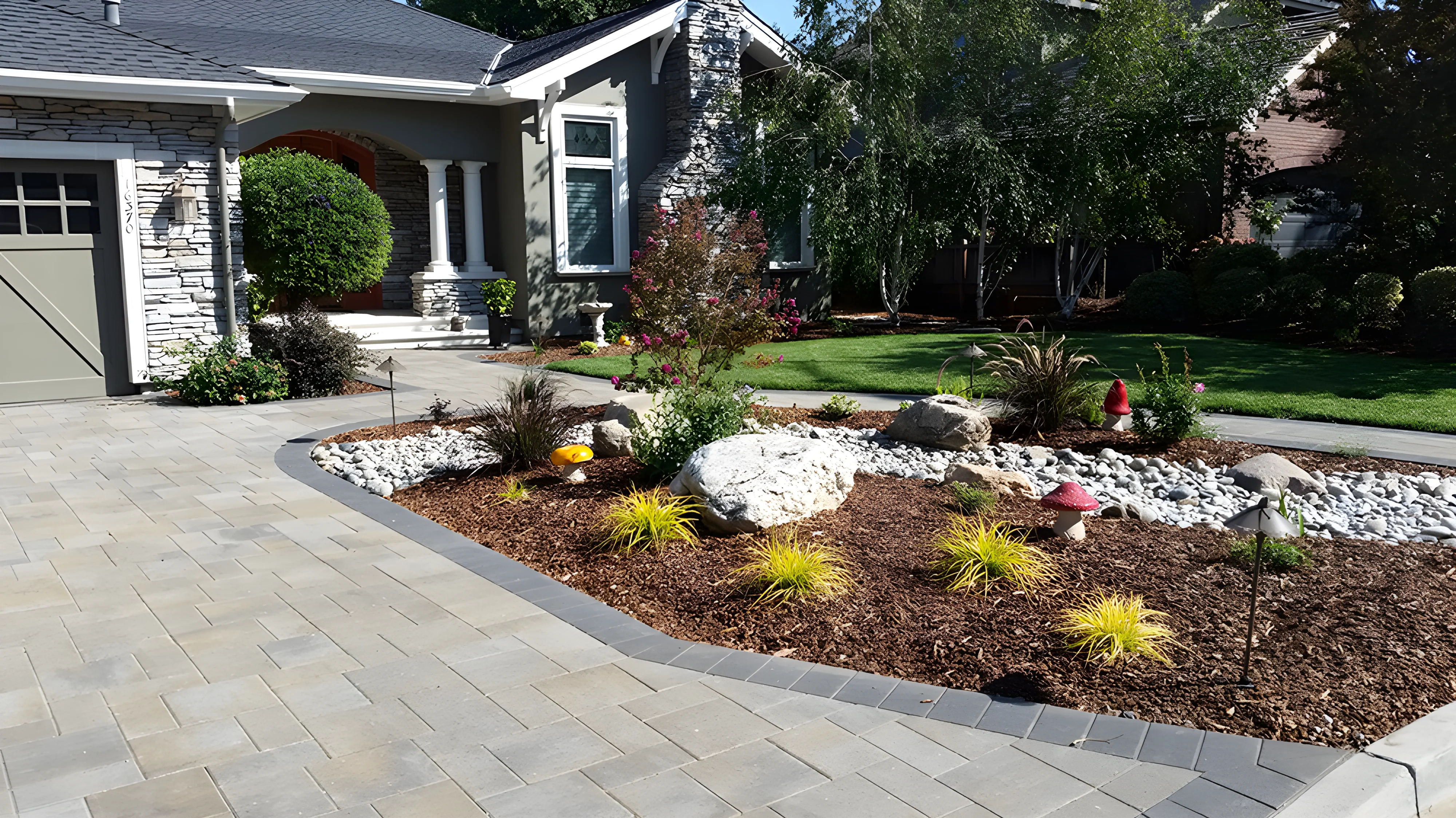 Xeriscape paver driveway and front yard transformation by Black Diamond