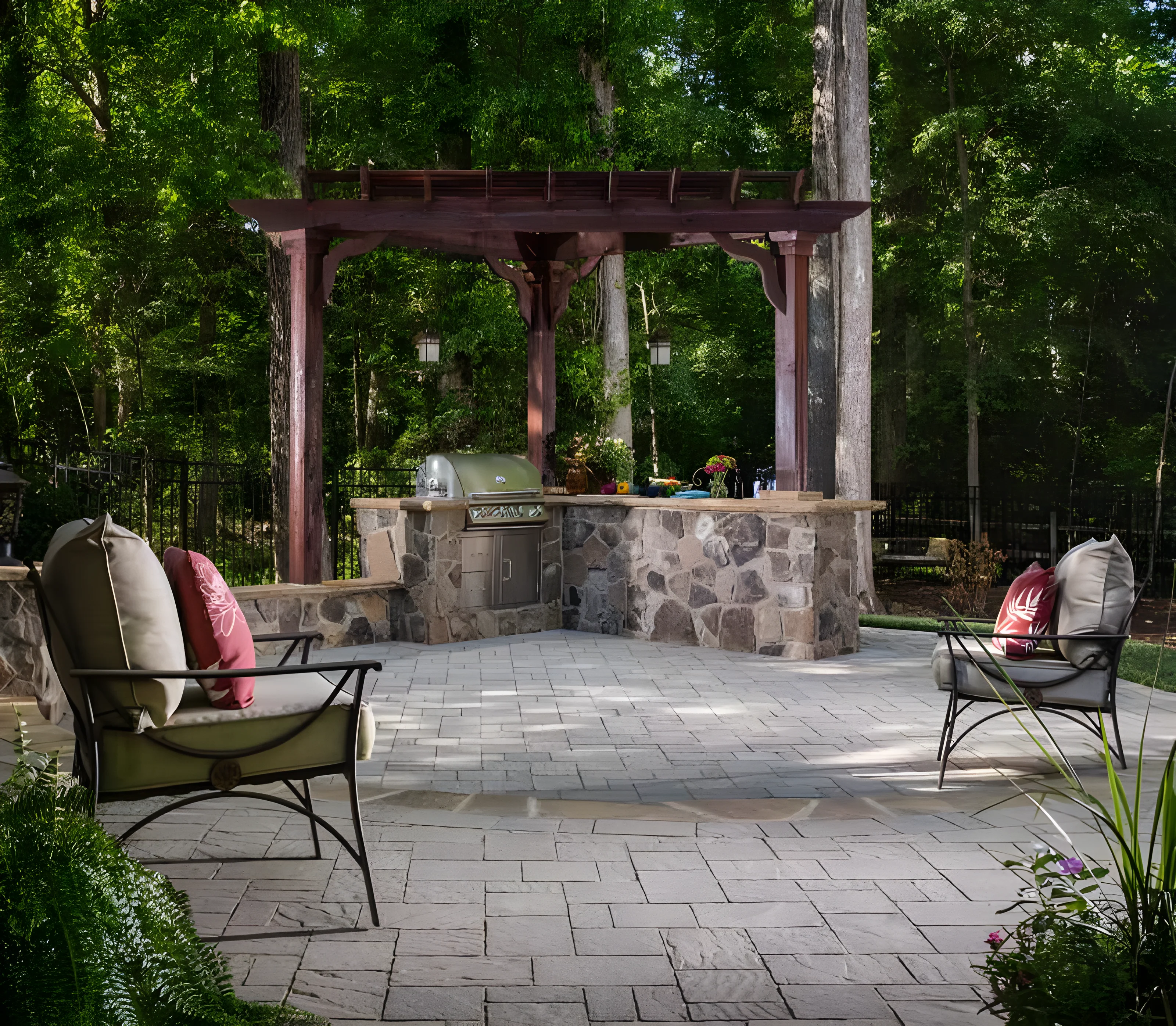 Patio with outdoor kitchen and Urbana pavers