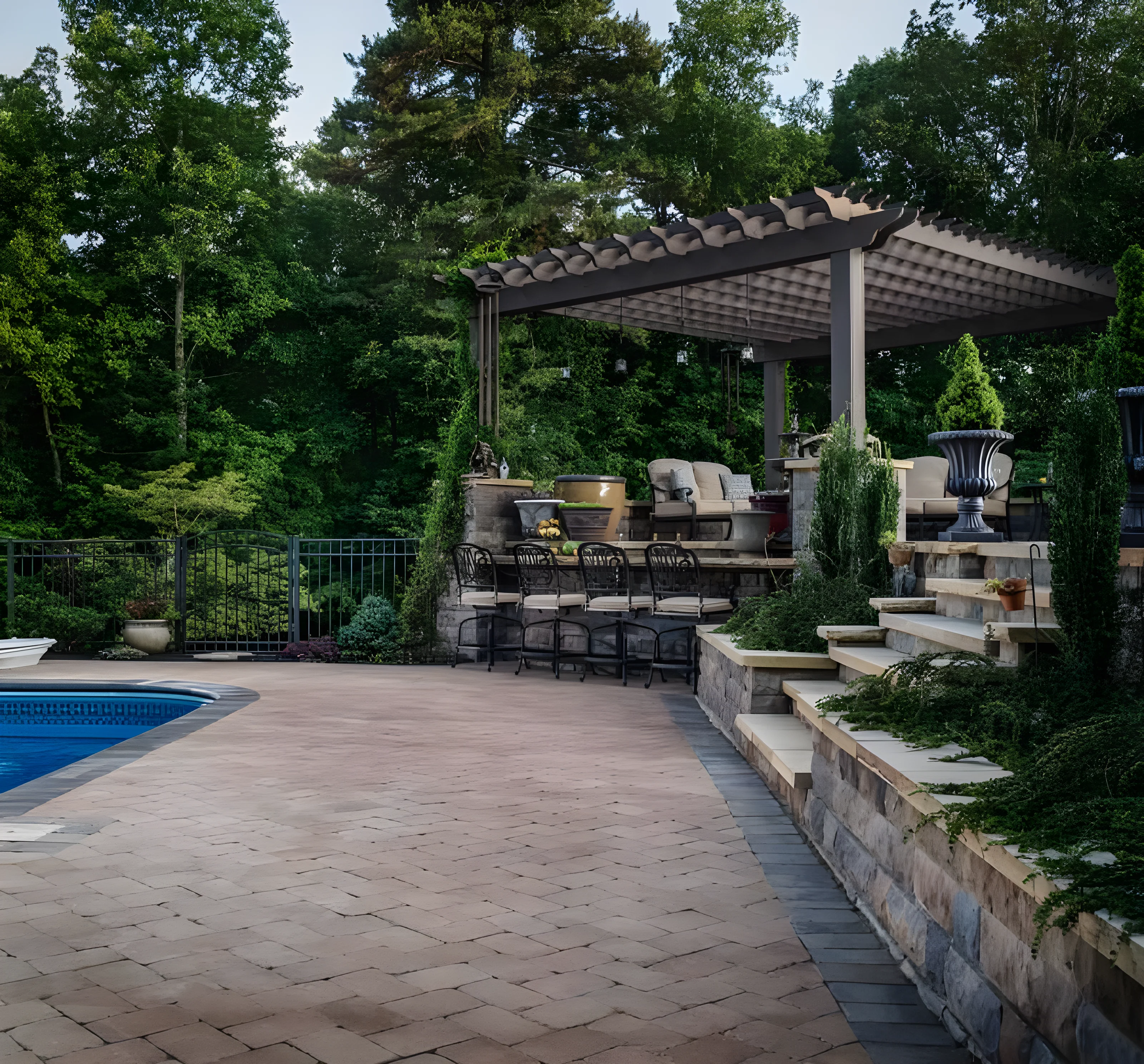 Pool patio with Dublin pavers and Belair wall