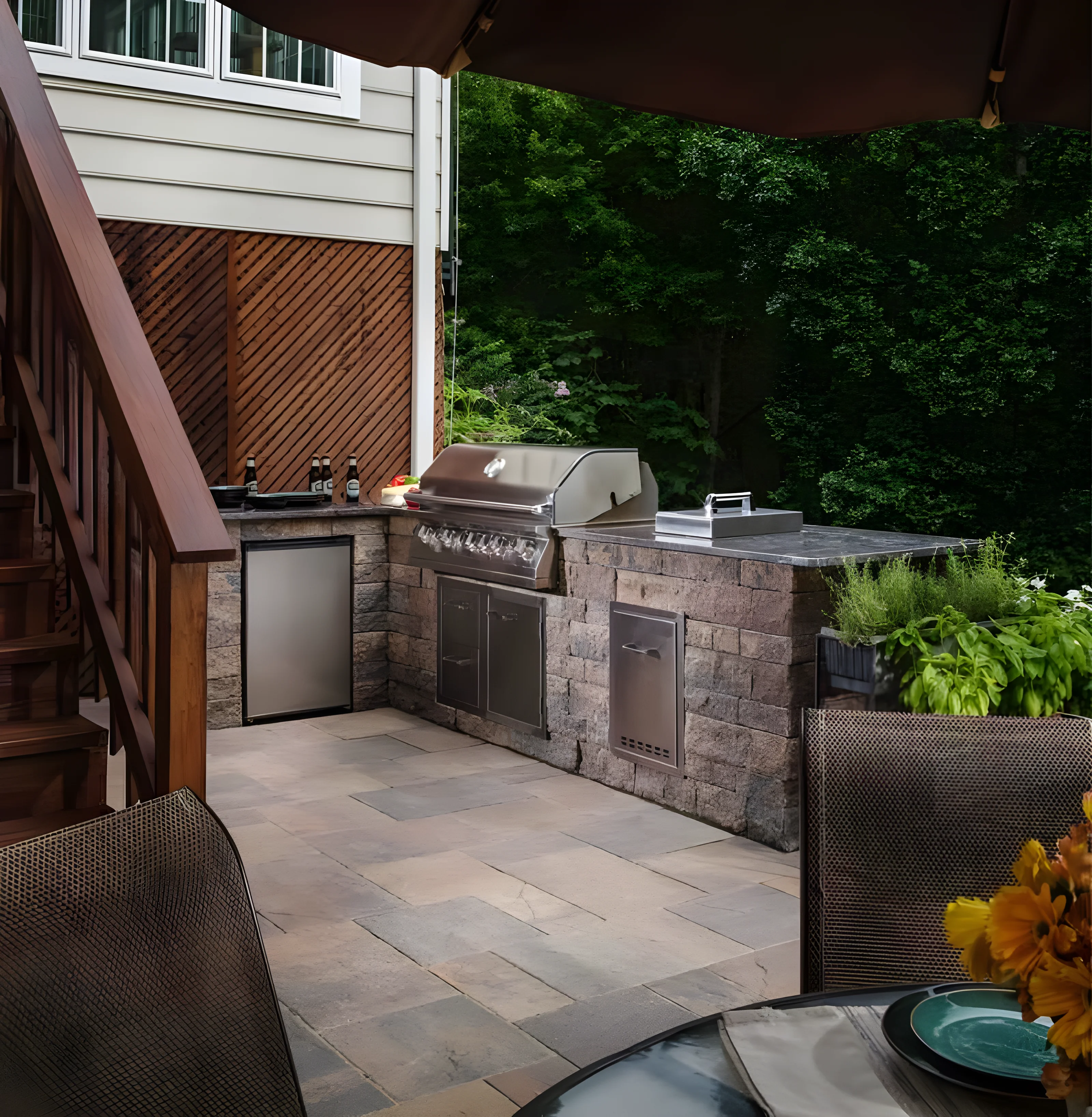Patio and kitchen with Lafitt Rustic Slab pavers