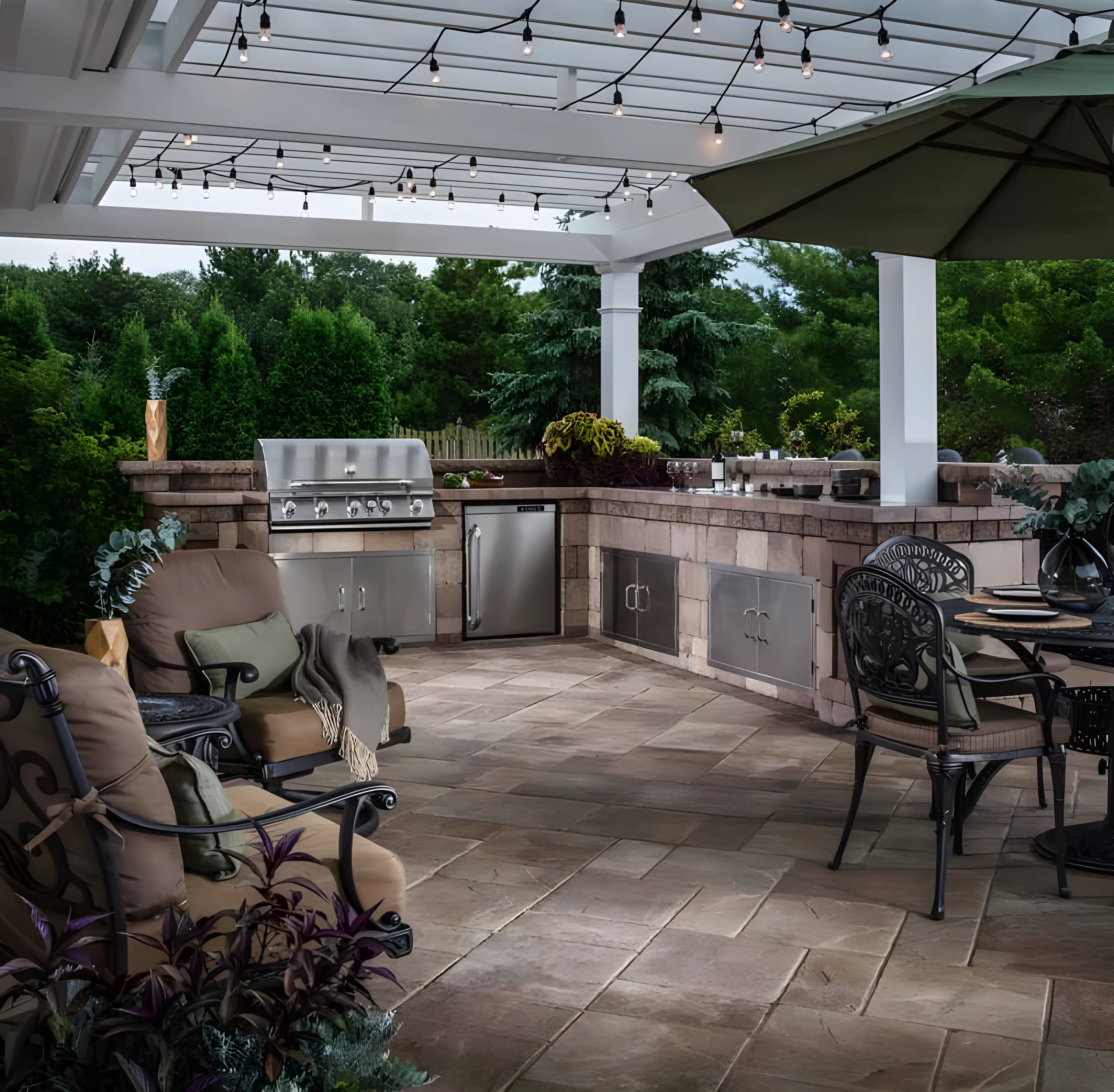 Outdoor kitchen with Bergerac pavers and Weston Wall